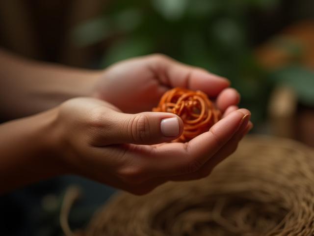 Ilustración de manos creando artesanía, con elementos de plantas y un micrófono